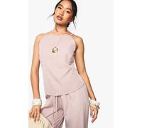 boohoo Women's Woven Pinstripe High Neck Cami in Pink | Size: 10