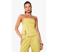 boohoo Women's Woven Pinstripe Ruched Bandeau Top in Lime | Size: 6