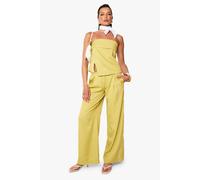 boohoo Women's Woven Pinstripe Straight Leg Trouser in Lime | Size: 10