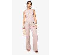 boohoo Women's Woven Pinstripe Straight Leg Trousers in Pink | Size: 16