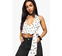boohoo Women's Woven Polka Dot Wrap Top in Cream | Size: 10