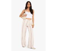 boohoo Women's Woven Printed Stripe Straight Leg Trousers in Stone | Size: 10
