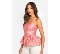 boohoo Women's Woven Puff Ball Gingham Peplum Top | Size: 12