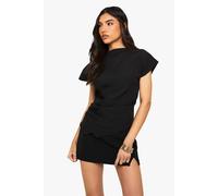 boohoo Women's Woven Ruched Side Split Top in Black | Size: 6