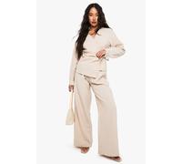 boohoo Women's Woven Striped Elastic Waist Wide Leg Trousers in Ecru | Size: 16