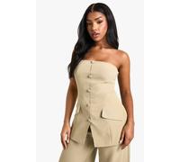 boohoo Women's Woven Tailored Bandeau Longline Waistcoat in Olive | Size: 12