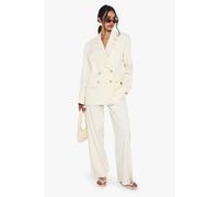 boohoo Women's Woven Tailored Frayed Hem Wide Leg Trousers in Ecru | Size: 10