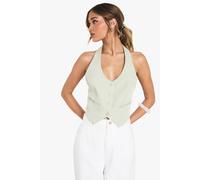 boohoo Women's Woven Tailored Halterneck Open Back Waistcoat in Sage | Size: 8