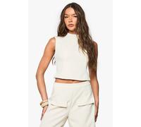 boohoo Women's Woven Tailored High Neck Top in Ecru | Size: 16