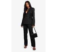 boohoo Women's Woven Tailored Slim Straight Leg Trousers in Black | Size: 12