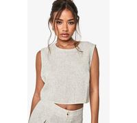 boohoo Women's Woven Textured Tailored Top in Stone | Size: 16