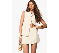 boohoo Women's Woven Wrap Side Split Skort in Stone | Size: 6