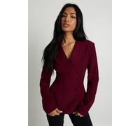 boohoo Women's Wrap Asymmetric Blazer in Wine | Size: 14