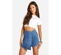 boohoo Women's Wrap Detail Denim Skort in Mid Wash | Size: 12
