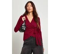 boohoo Women's Wrap Front Tie Waist Top in Red | Size: 12