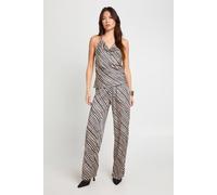 boohoo Women's Zebra Satin Halter Top & Trouser Co Ord in Brown | Size: 14