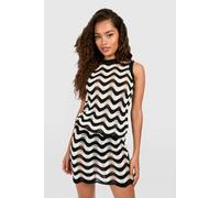 boohoo Women's Zig Zag Crochet Knitted Mini Skirt in Black | Size: Small