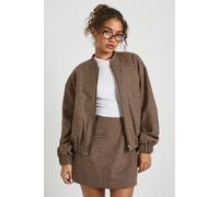 Boohoo Wool Look Check Bomber Jacket In Brown brown 16