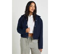 Boohoo Wool Look Collar Bomber Jacket In Navy navy 12