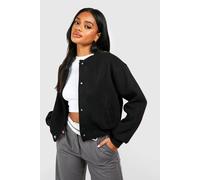 Boohoo Wool Look Crop Bomber Jacket In Black black 10