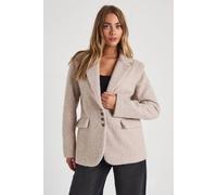 Boohoo Wool Look Fluffy Oversized Blazer Jacket In Stone stone 14