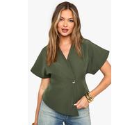 Boohoo Woven Button Cap Sleeve Top In Olive olive 14