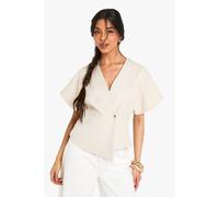 Boohoo Woven Button Cap Sleeve Top In Stone stone 12