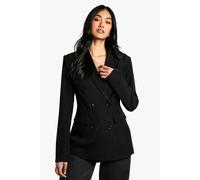 Boohoo Woven Cinched Waist Blazer In Black black 14