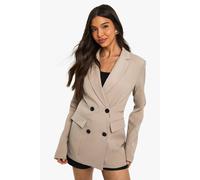 Boohoo Woven Cinched Waist Blazer In Taupe taupe 16