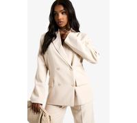 Boohoo Woven Double Breasted Oversized Blazer In Beige beige 16
