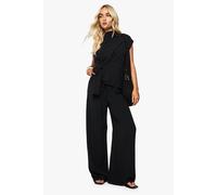 Boohoo Woven Drape Blouse & Trouser Co-Ord In Black black 10
