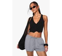 boohoo Women's Woven Flippy Gingham Short in Black | Size: 16