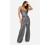 Boohoo Woven Front Seam Detail Wide Leg Trousers In Charcoal charcoal 8