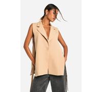 Boohoo Woven Longline Tie Side Waistcoat In Mocha mocha S