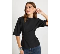boohoo Women's Woven Marl Cinch Waist Top in Black | Size: 8