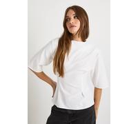 Boohoo Woven Marl Cinch Waist Top In White white 6