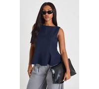 Boohoo Woven Marl Peplum Top In Navy navy 8