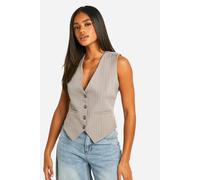 boohoo Women's Woven Pinstripe Tailored Waistcoat in Taupe | Size: Small