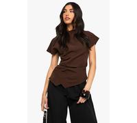boohoo Women's Woven Ruched Side Split Top in Chocolate | Size: 14