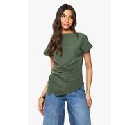 Boohoo Woven Ruched Side Split Top In Olive olive 10