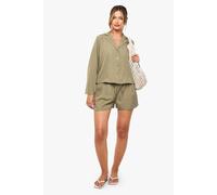Boohoo Woven Stripe Shirt & Short Set In Khaki khaki 8