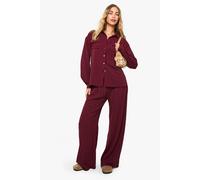 Boohoo Woven Striped Pleated Wide Leg Trousers In Burgundy burgundy 8