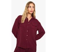 Boohoo Woven Striped Pocket Oversized Shirt In Burgundy burgundy 12