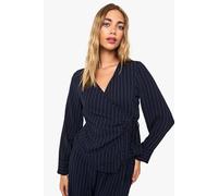 Boohoo Woven Striped Wrap Tie Detail Top In Navy navy 12
