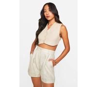 Boohoo Woven Super Crop Tailored Waistcoat In Light Stone light stone L