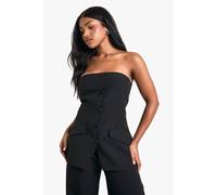 Boohoo Woven Tailored Bandeau Longline Waistcoat In Black black 10
