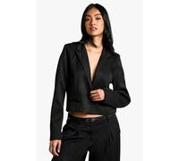 Boohoo Woven Tailored Boxy Crop Blazer In Black black 12
