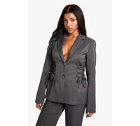 Boohoo Woven Tailored Lace Up Blazer In Charcoal charcoal 8
