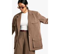 Boohoo Woven Tailored Oversized Pocket Detail Blazer In Mocha mocha 14