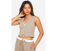 Boohoo Woven Textured Waistcoat In Camel camel S